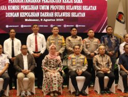 Kapolres Gowa Hadiri Penandatanganan Perjanjian Kerja Sama Antara KPU Sulsel dan Polda Sulsel