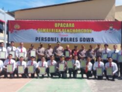 Bentuk Apresiasi : Kapolres Gowa Pimpin Upacara dan Berikan Penghargaan ke 24 Personel dan Ketua FKPM Kabupaten Gowa