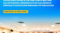 Politeknik Ilmu Pelayaran (PIP) Makassar mengadakan lunch meeting dan diskusi produktif di Aula Melati BKPSDM Provinsi Bali, Denpasar, pada 21 April 2026